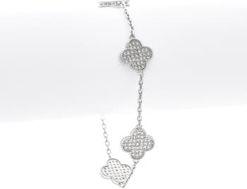 Pavé Cubic Zirconia Clover Station Bracelet
