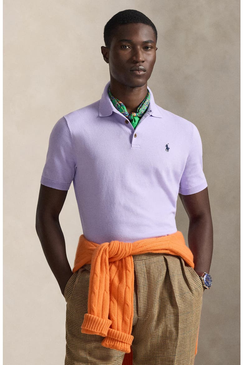 Short Sleeve Cotton Polo Sweater, Alternate, color, POWDER PURPLE
