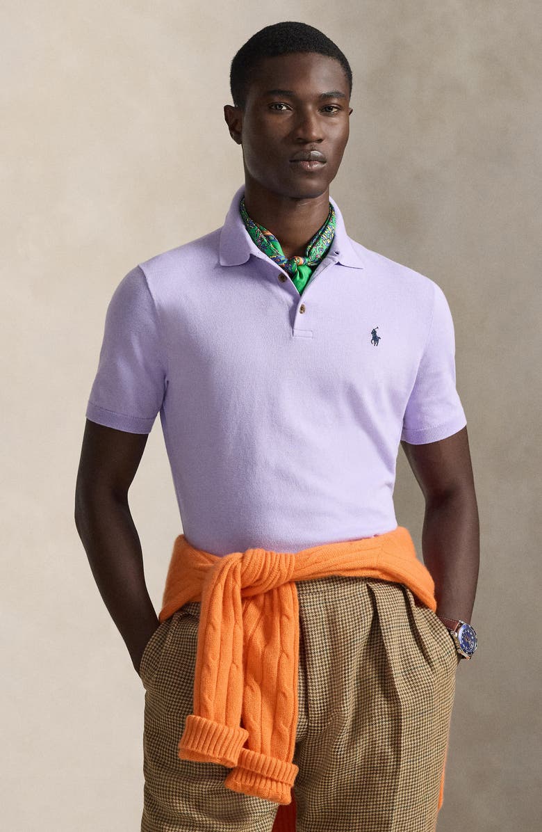 Polo Ralph Lauren Short Sleeve Cotton Polo Sweater, Alternate, color, Powder Purple