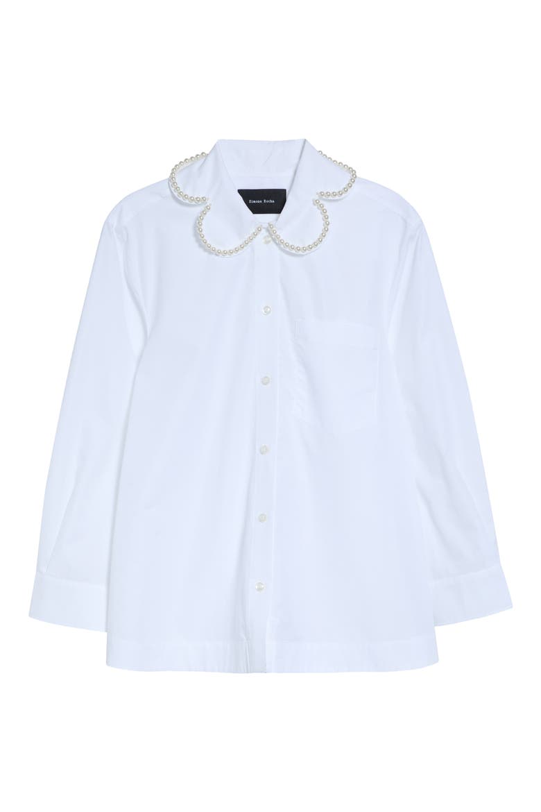Crop Petal Collar Cotton Button-Up Shirt, Main, color, WHITE/ PEARL