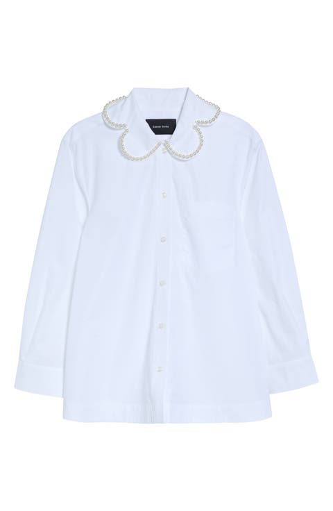 Crop Petal Collar Cotton Button-Up Shirt