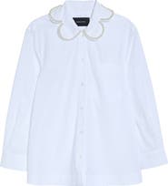 Simone Rocha Crop Petal Collar Cotton Button-Up Shirt