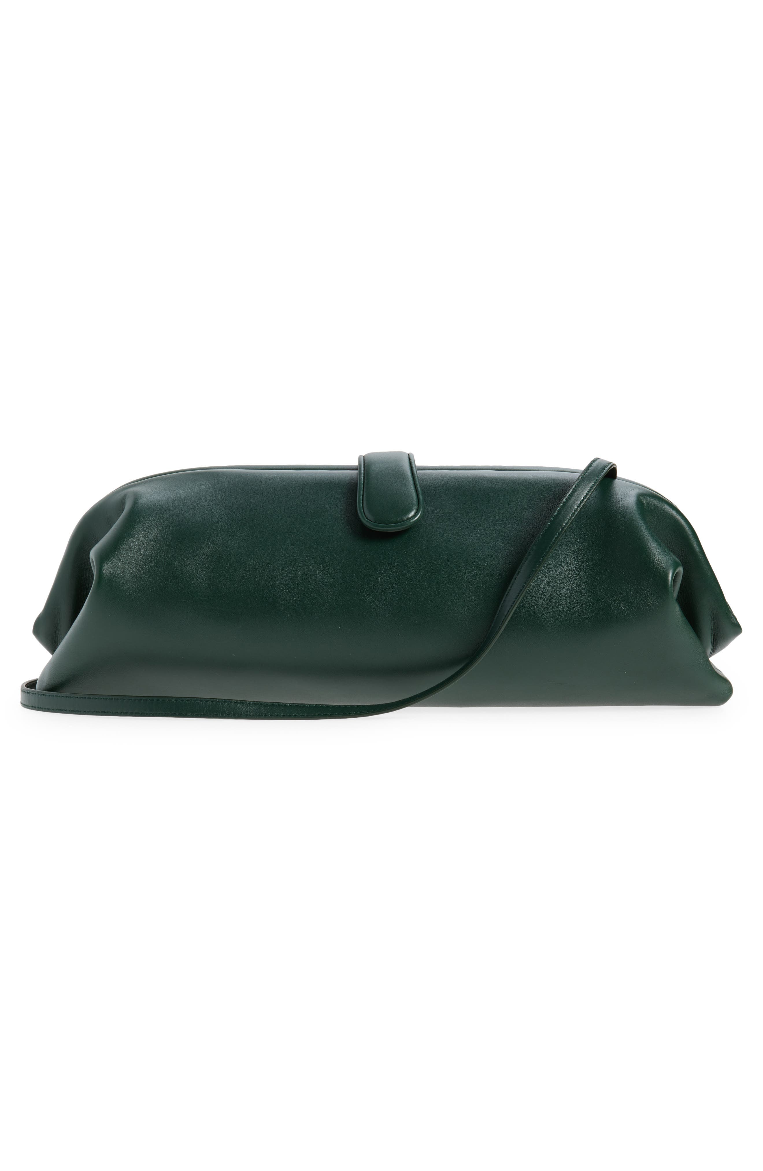 Bottega Veneta Leather East/West Clutch, Alternate, color, 3270 Alpi Green-Brass