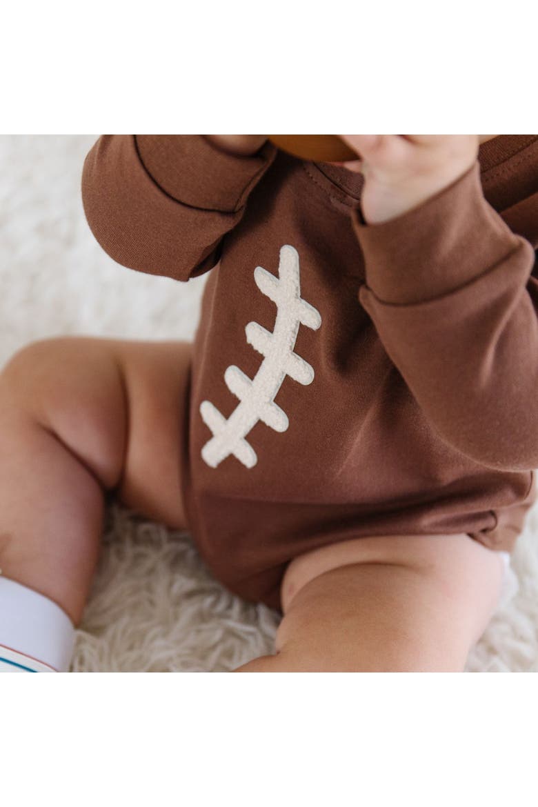 Football Lace Patch Long Sleeve Romper, Alternate, color, Brown