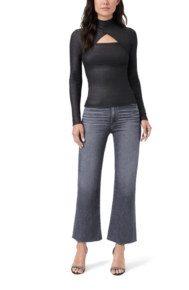 PAIGE Sonata Cutout Mock Neck Metallic Top, Alternate, color, Black/ Silver