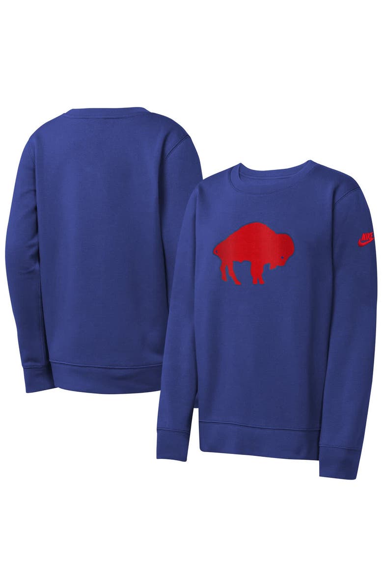 Nike Youth Nike  Royal Buffalo Bills Rewind Essential Pullover Crewneck Sweatshirt, Alternate, color, Royal
