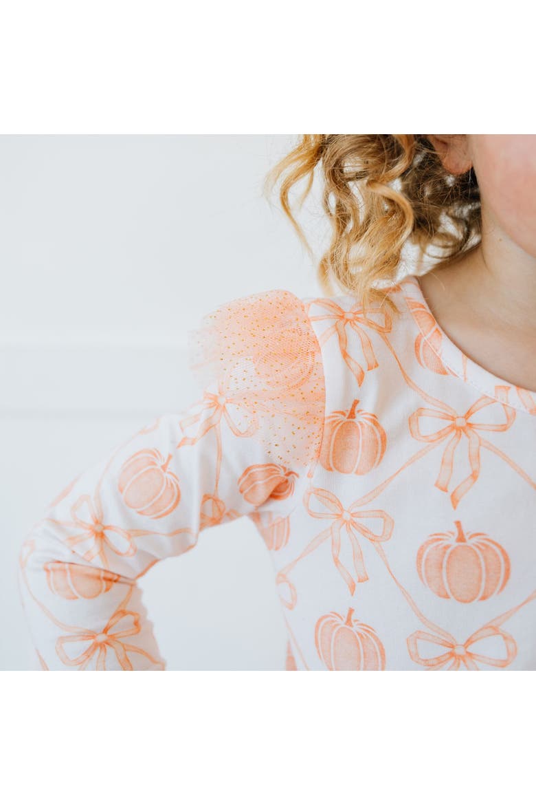 Pumpkin Bow Trellis Long Sleeve Tutu Dress, Alternate, color, Soft Pink