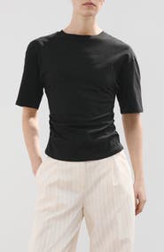 MANGO Ruched Side Cotton T-Shirt