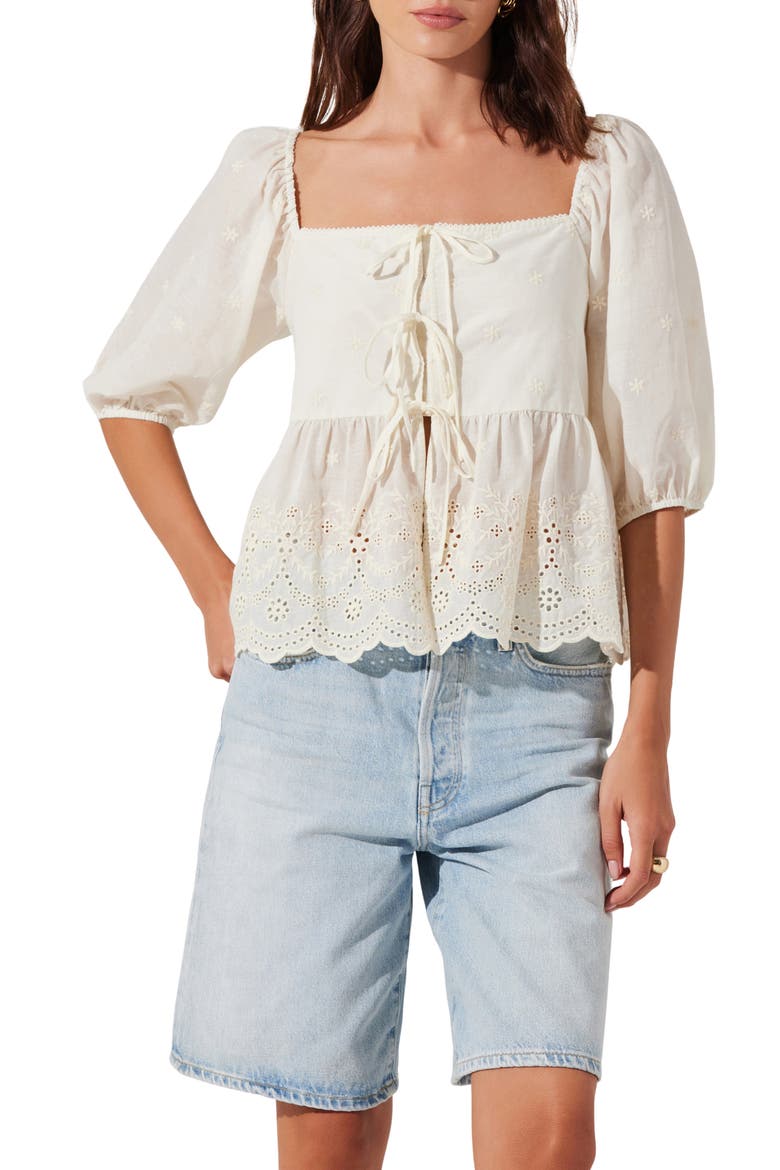 Ezmae Tie Front Top, Main, color, CREAM