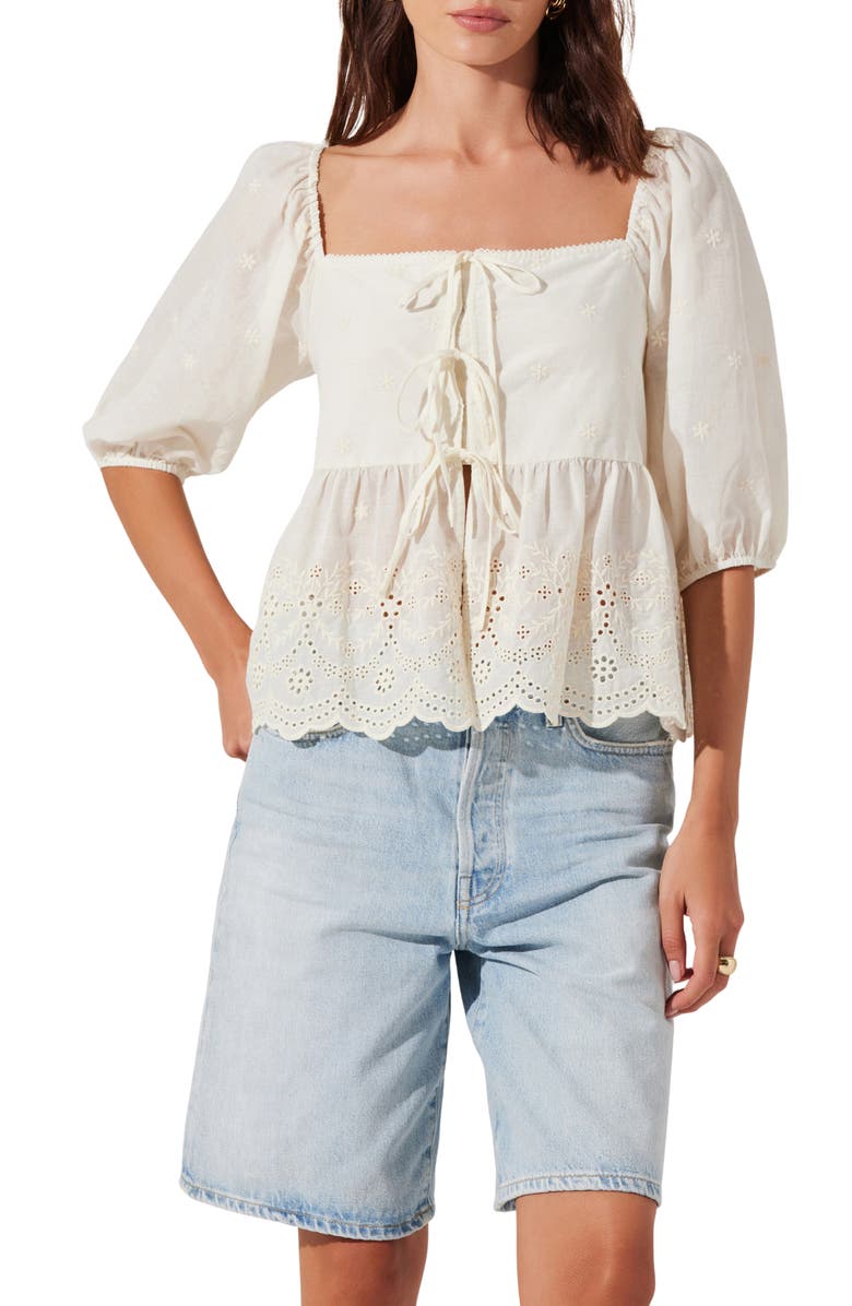 ASTR the Label Ezmae Tie Front Top, Main, color, Cream