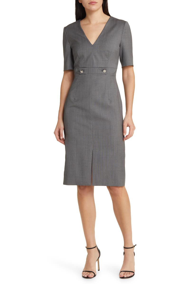 BOSS Danorla Pinstripe Virgin Wool Sheath Dress, Main, color, 