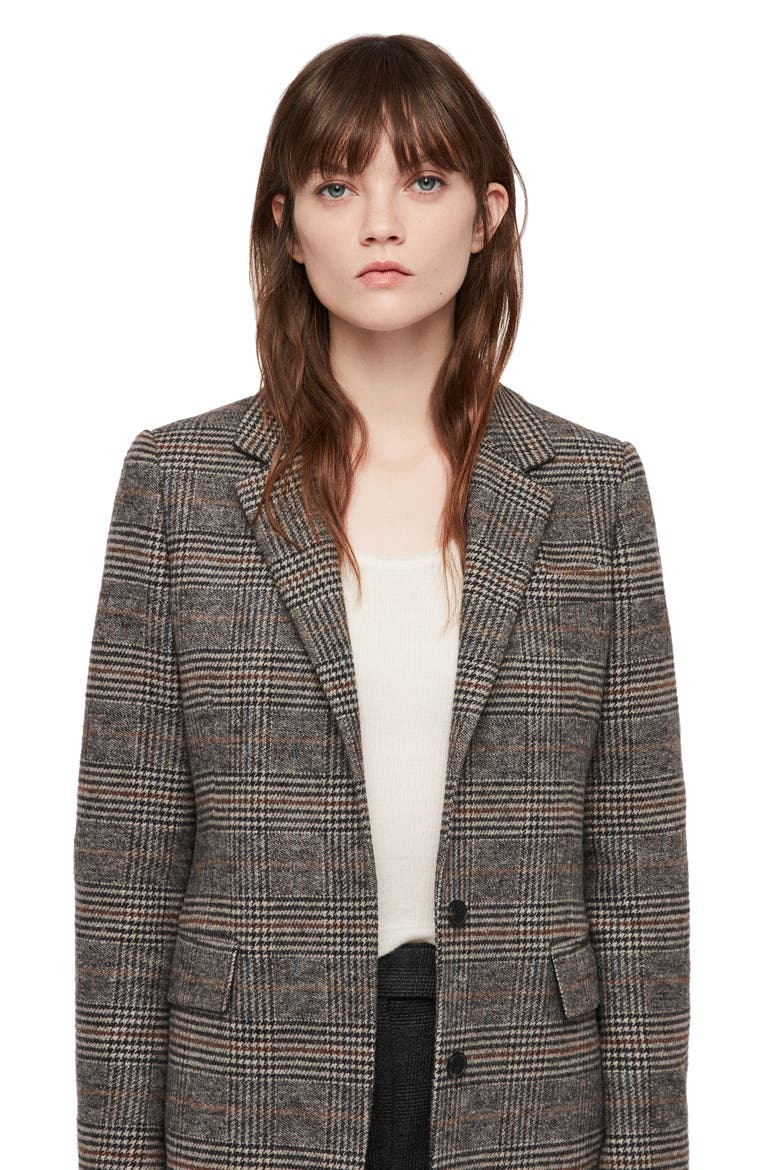 Indra Wool & Cotton Blend Check Coat, Alternate, color, CHARCOAL GREY