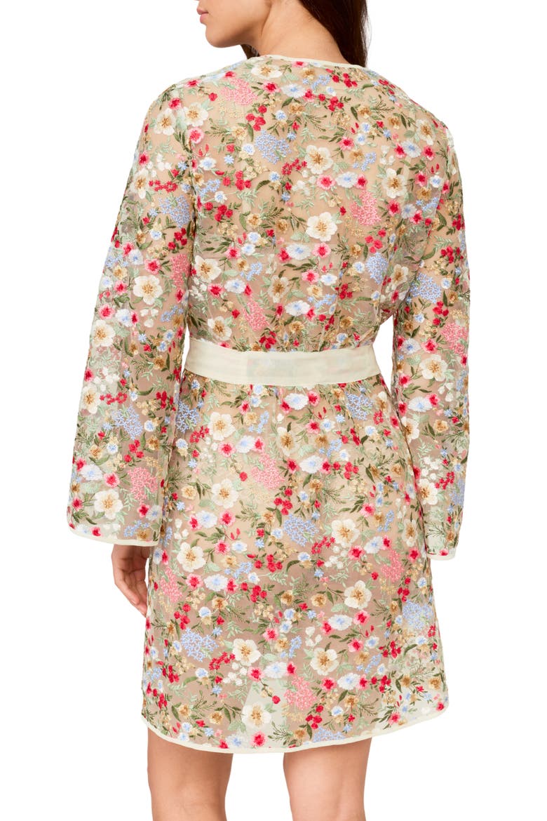 Floral Embroidered Tie Waist Robe, Alternate, color, TROPICAL