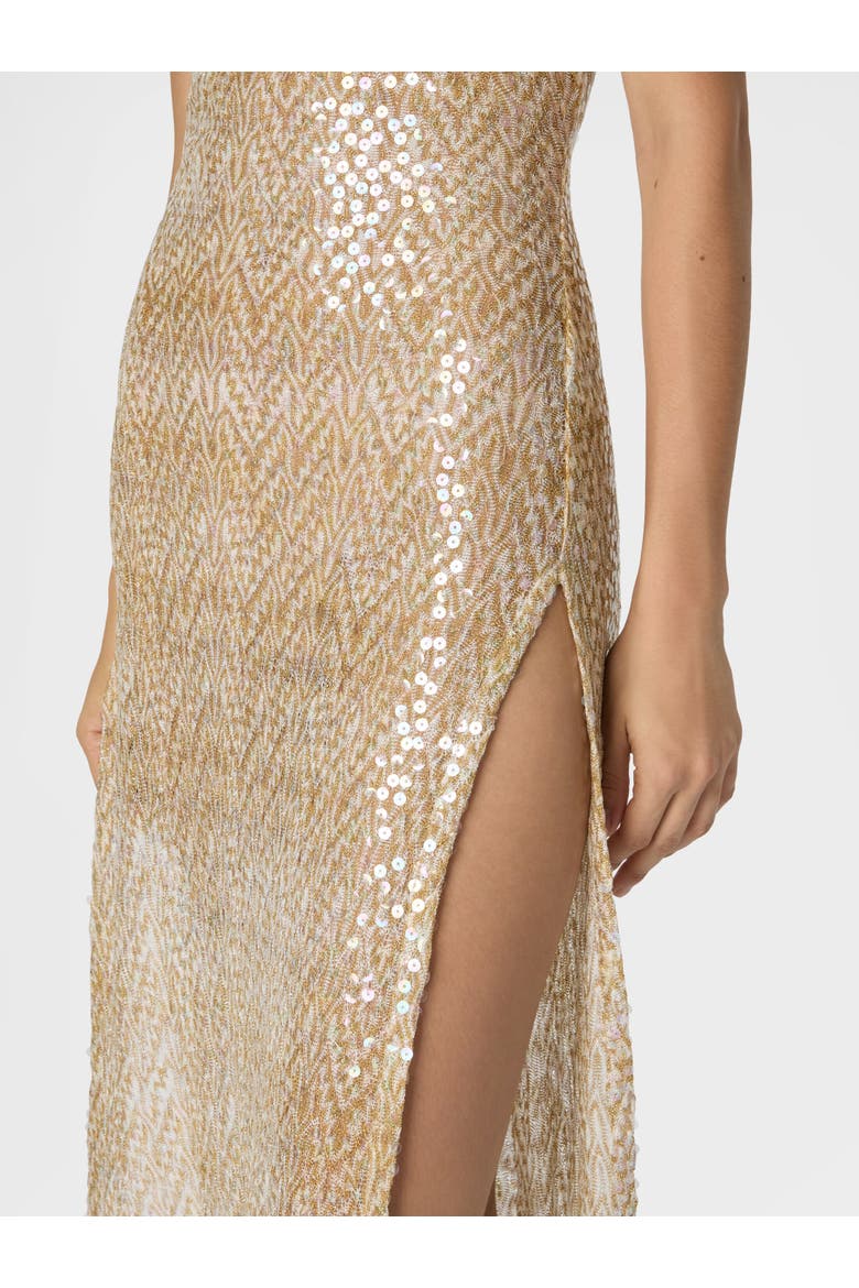 Long Cover-up In Lamé Viscose With Lace Motif And Sequins, Alternate, color, Gold& White