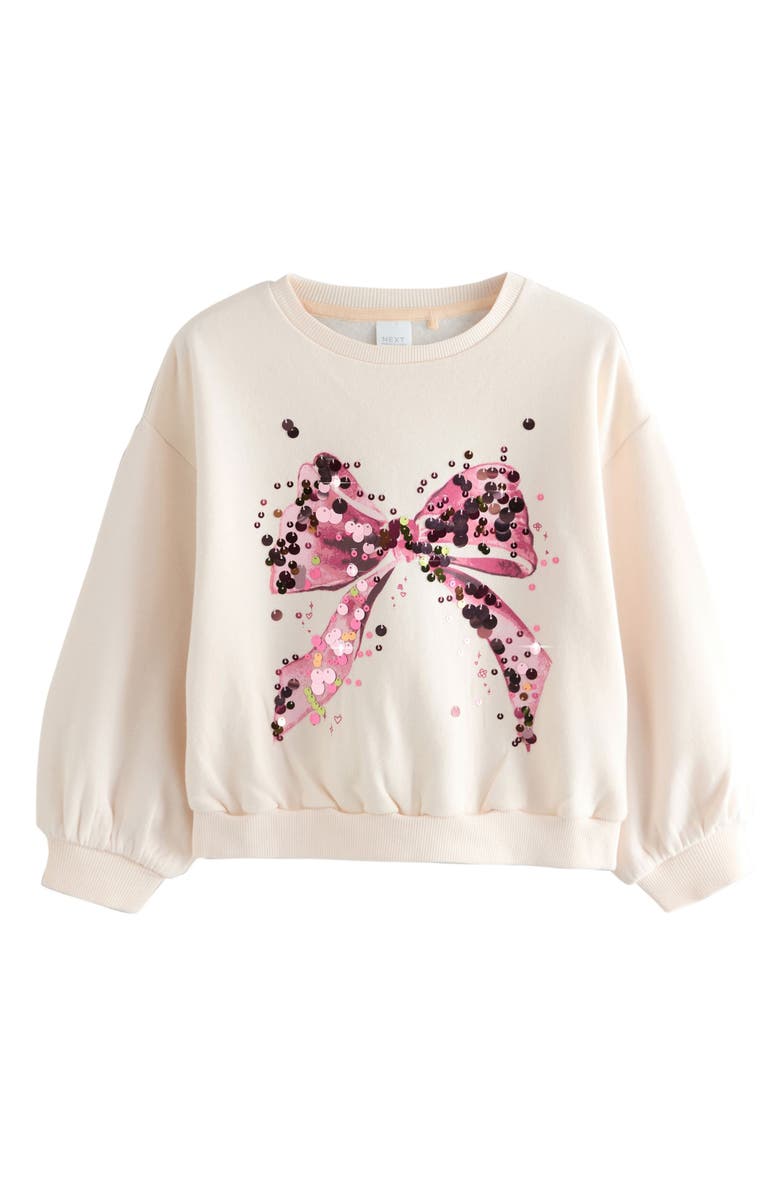 NEXT Kids
 Sequin Embellished Bow Graphic Sweatshirt, Main, color, Pink
