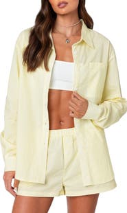 EDIKTED Pinstripe Oversize Button-Up Shirt