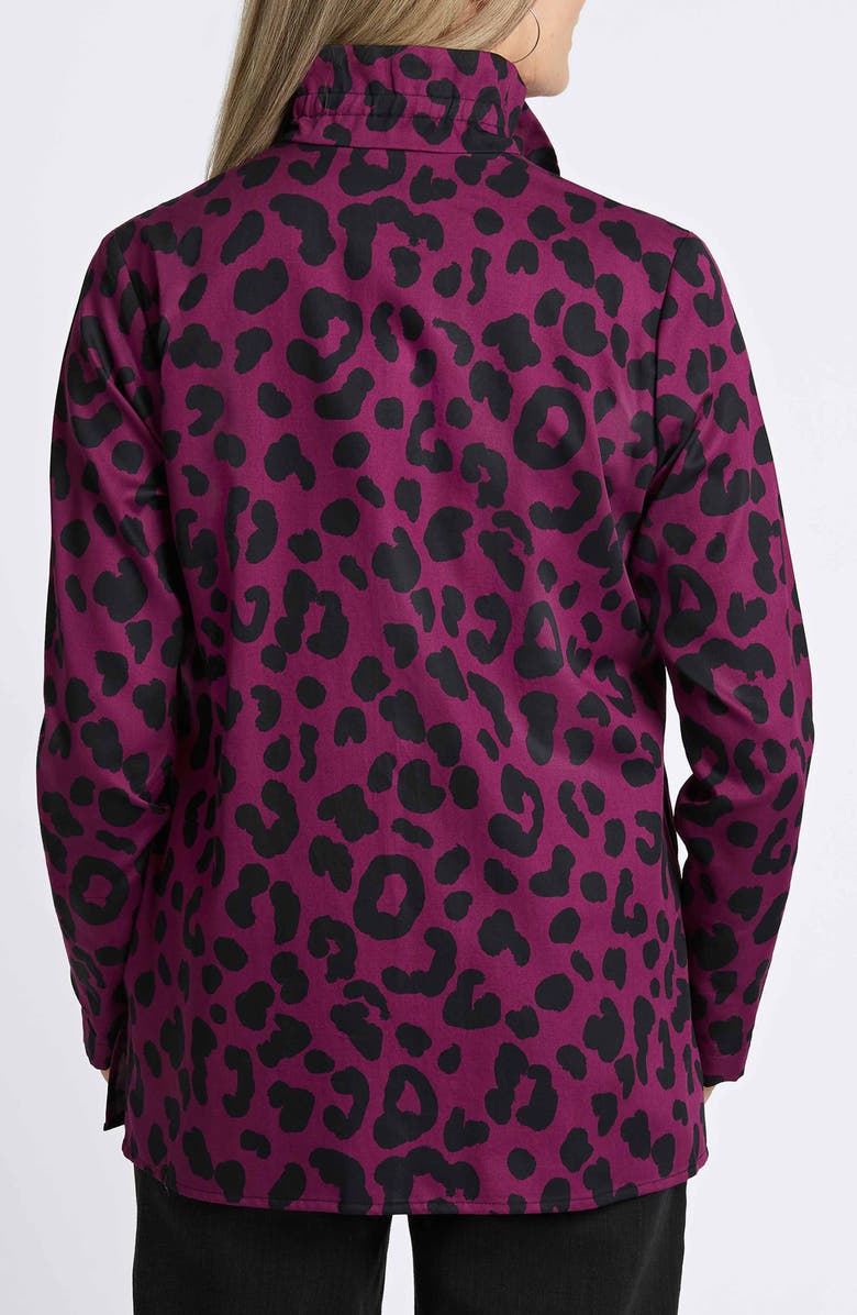 Foxcroft Carolina Animal Print Cotton Sateen Button-Up Shirt, Alternate, color, Plum/ Black