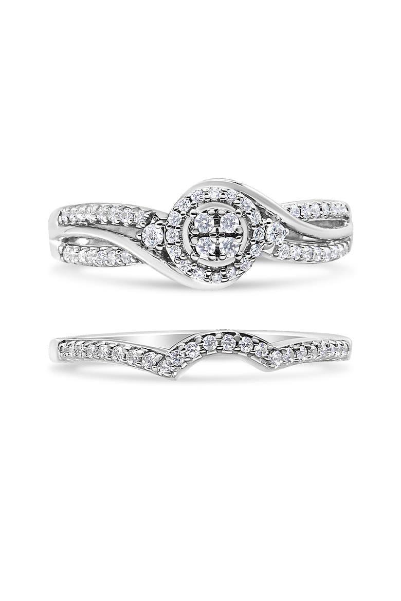 Silver 1/3 Cttw Diamond Bridal Set Ring and Band, Alternate, color, White