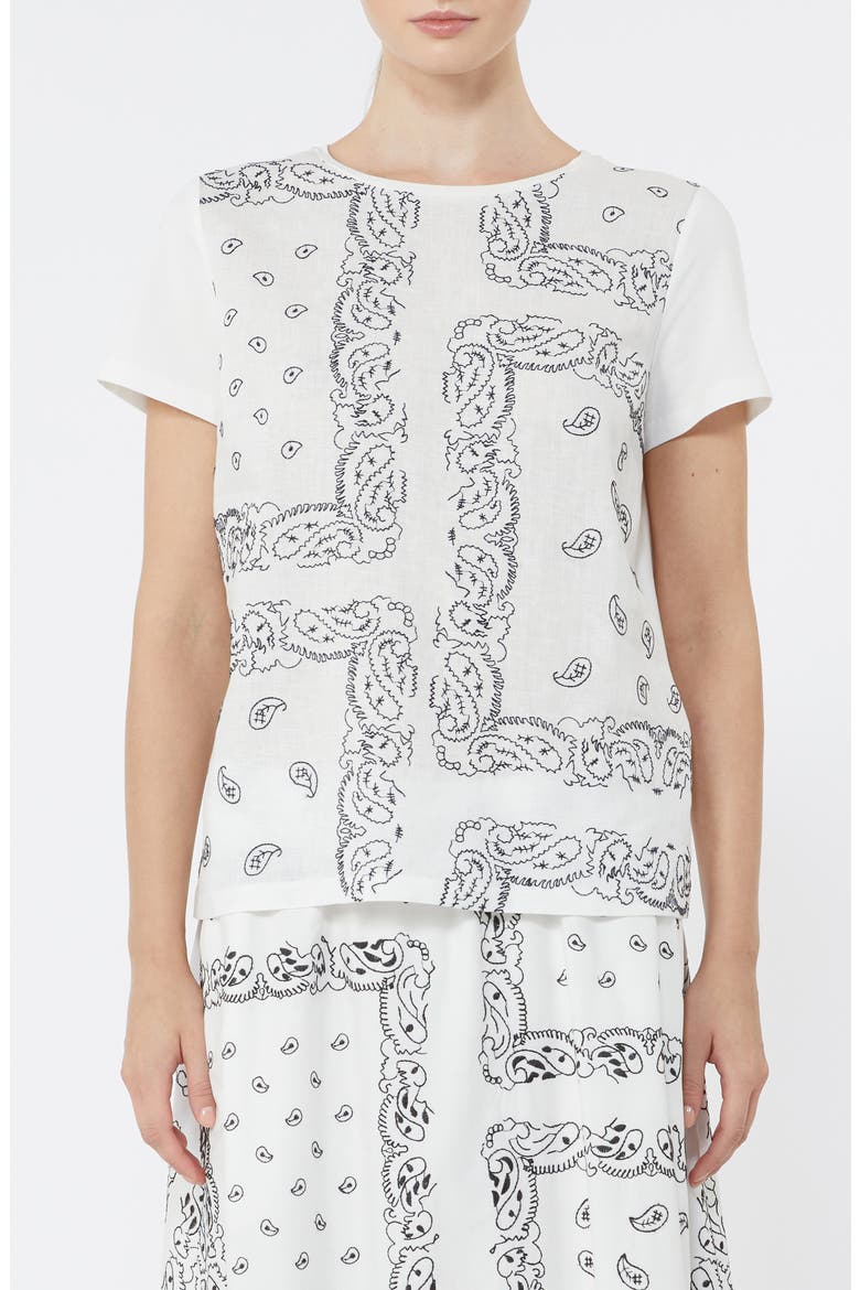Bandana Print Mixed Media Tee, Main, color, WHITE
