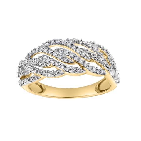 Amika 14K Gold Round Diamond Studded Woven Band Ring - 0.2cts
