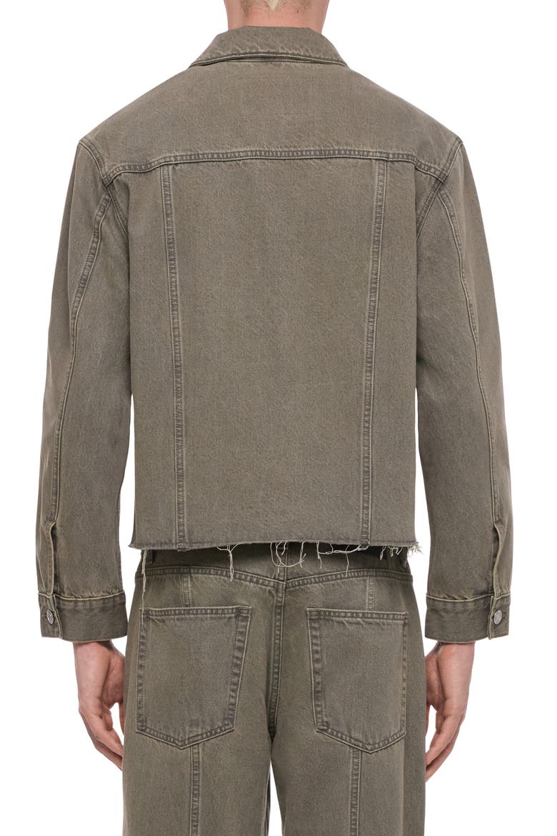 Raw Hem Denim Trucker Jacket, Alternate, color, OLIVE TINT