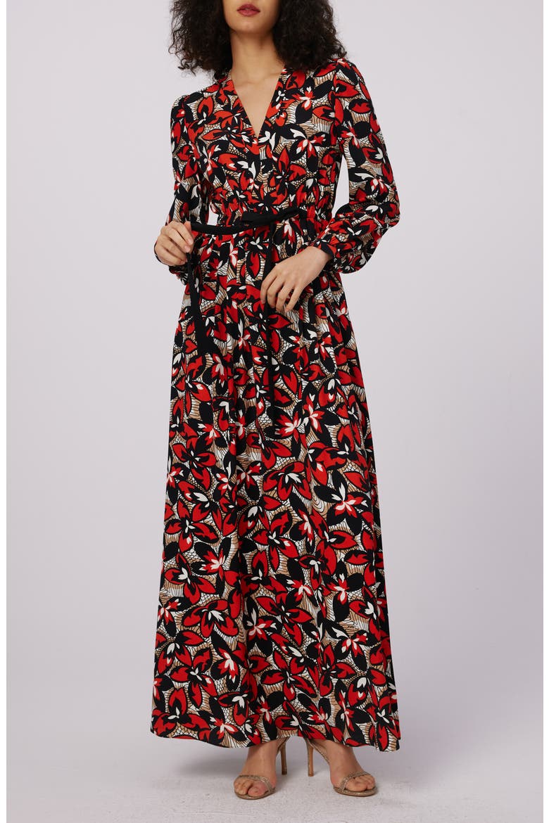 Lilo Floral Long Sleeve Maxi Dress, Main, color, FISHNET FLORAL RED MED