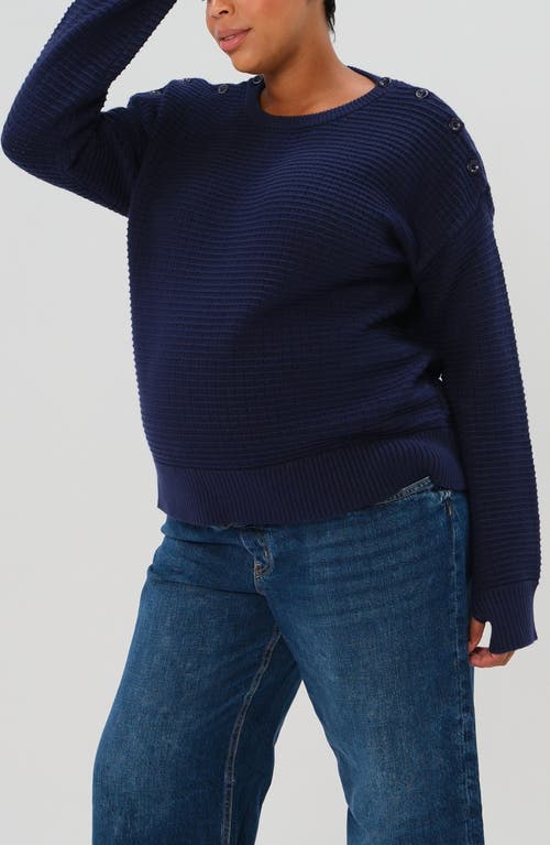 Marion Maternity & Nursing Sweater With Button Detail & Hidden Thumbhole Feature In Blue