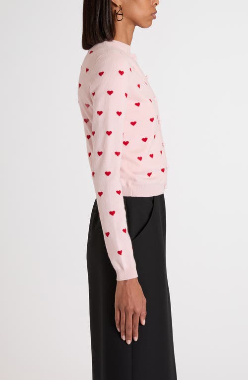 Valentino Jacquard Hearts Wool-cashmere Cardigan In Pink