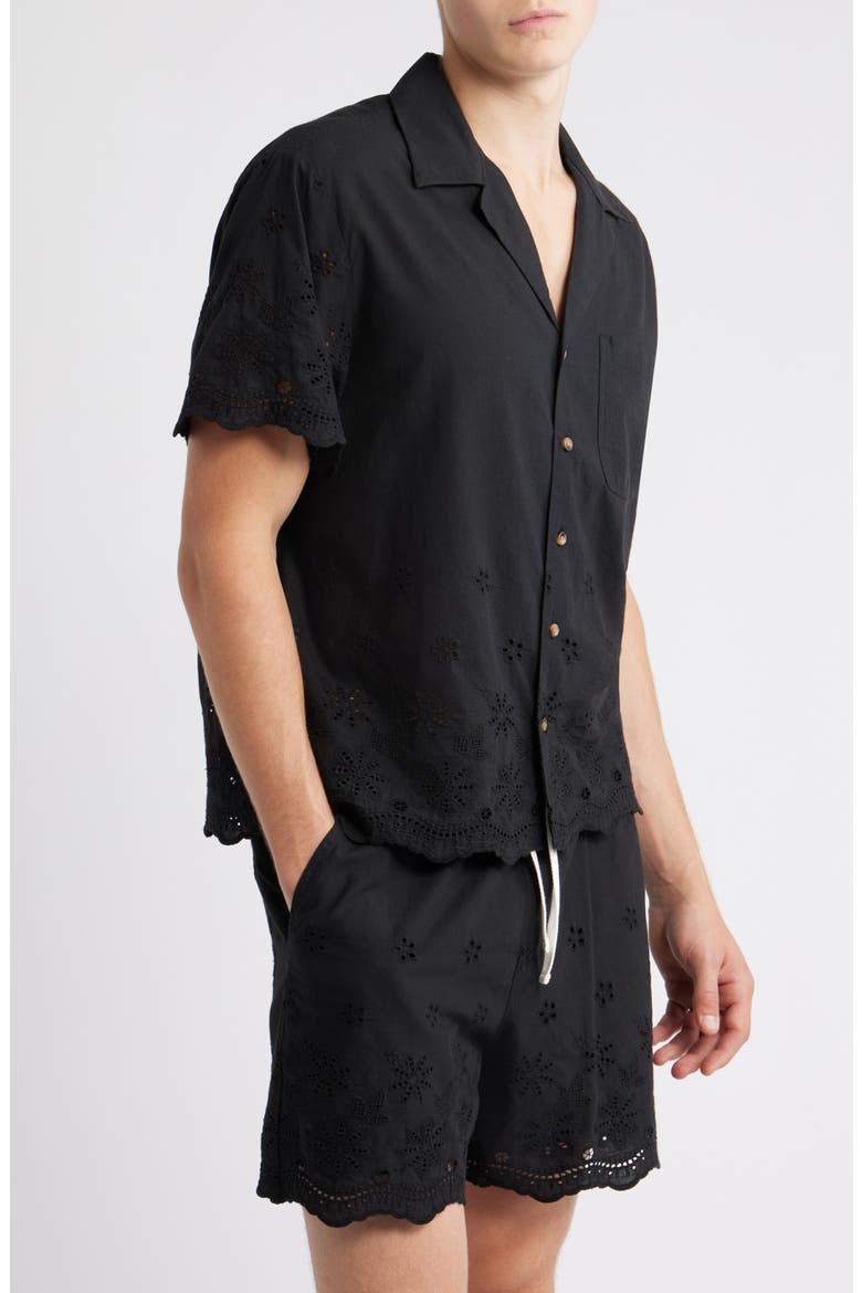 Banks Eyelet Embroidery Camp Shirt, Alternate, color, BLACK