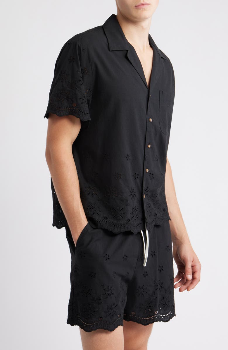 RIZORT Banks Eyelet Embroidery Camp Shirt, Alternate, color, Black