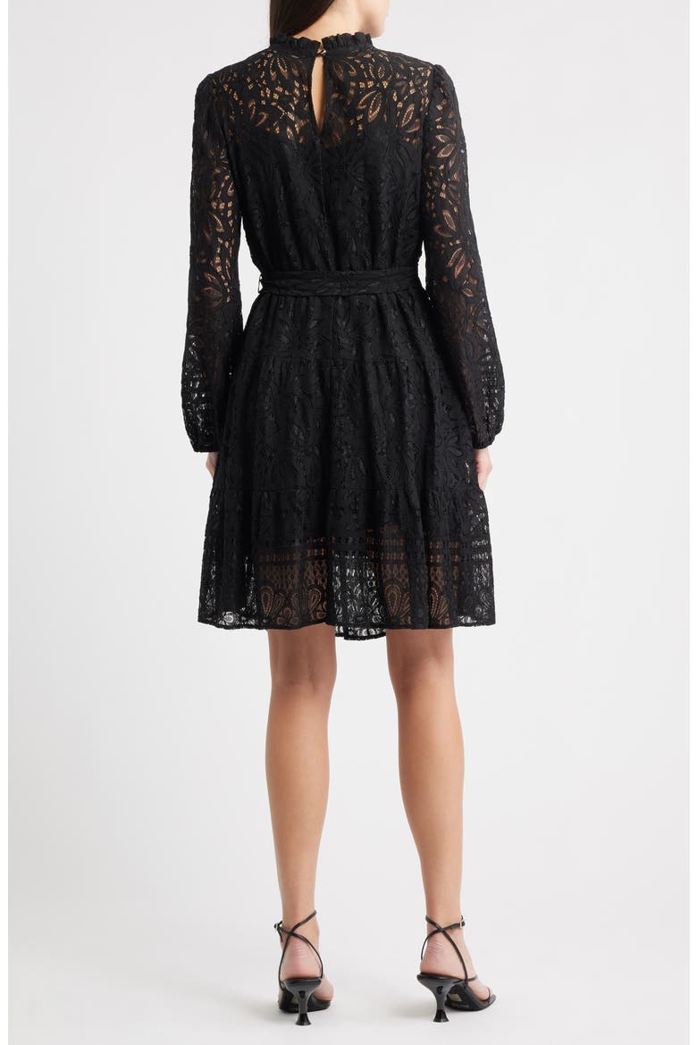 Long Sleeve Tiered Lace Dress, Alternate, color, BLACK