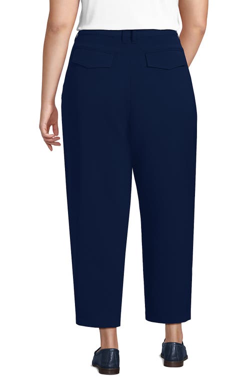 Lands' End Crepe High Rise Pleated Barrel Leg Ankle Pants In Blue