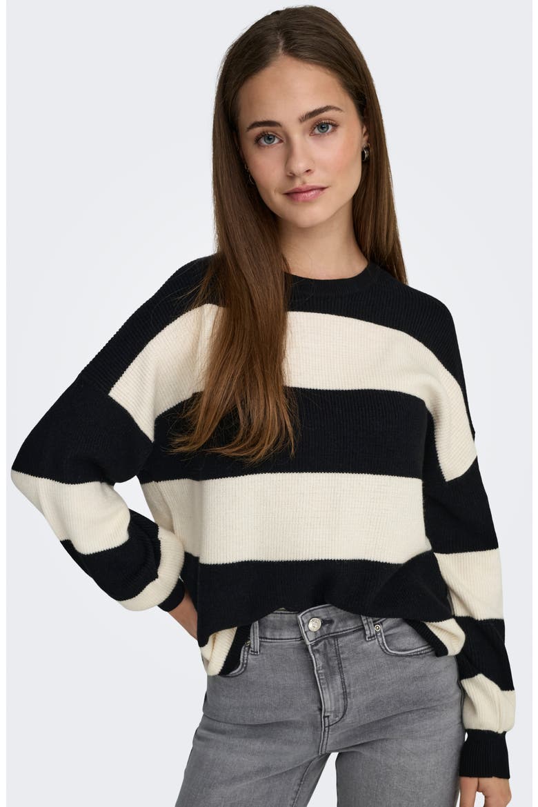 Atia Stripe Pullover Sweater, Alternate, color, BLACK STRIPES WHITE