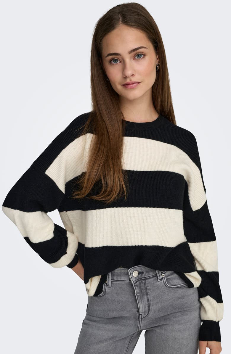 Only Atia Stripe Pullover Sweater, Alternate, color, Black Stripes White