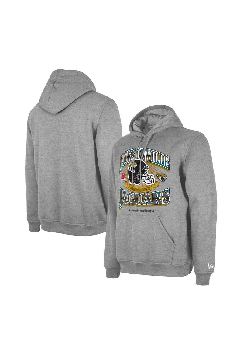 Men's New Era Heather Gray Jacksonville Jaguars Retro Pullover Hoodie, Alternate, color, Heather Gray