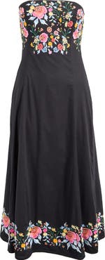 Nobody's Child Alpha Embroidered Strapless Midi Dress