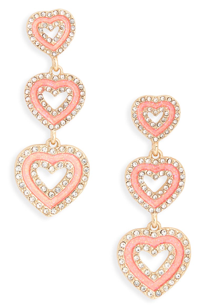 Valentine's Day Heart Linear Earrings, Main, color, PINK MULTI- GOLD