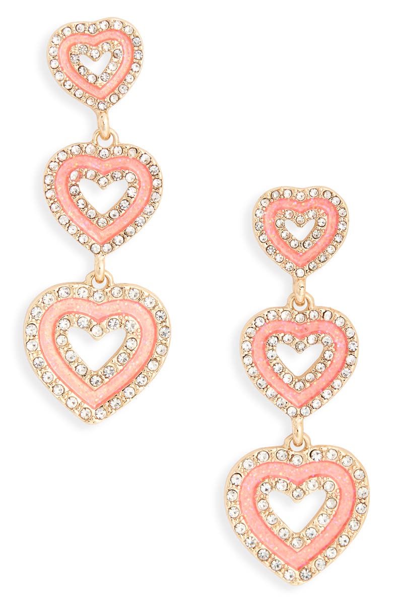 Leith Valentine's Day Heart Linear Earrings, Main, color, Pink Multi- Gold