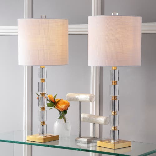 Jonathan Y Claire 28.5" Crystal Led Table Lamp, Clear/brass In Clear/brass Gold
