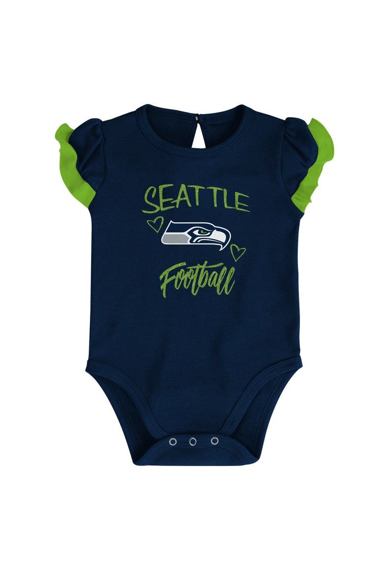 Newborn & Infant College Navy/Neon Green Seattle Seahawks Too Much Love Two-Piece Bodysuit Set, Alternate, color, Navy
