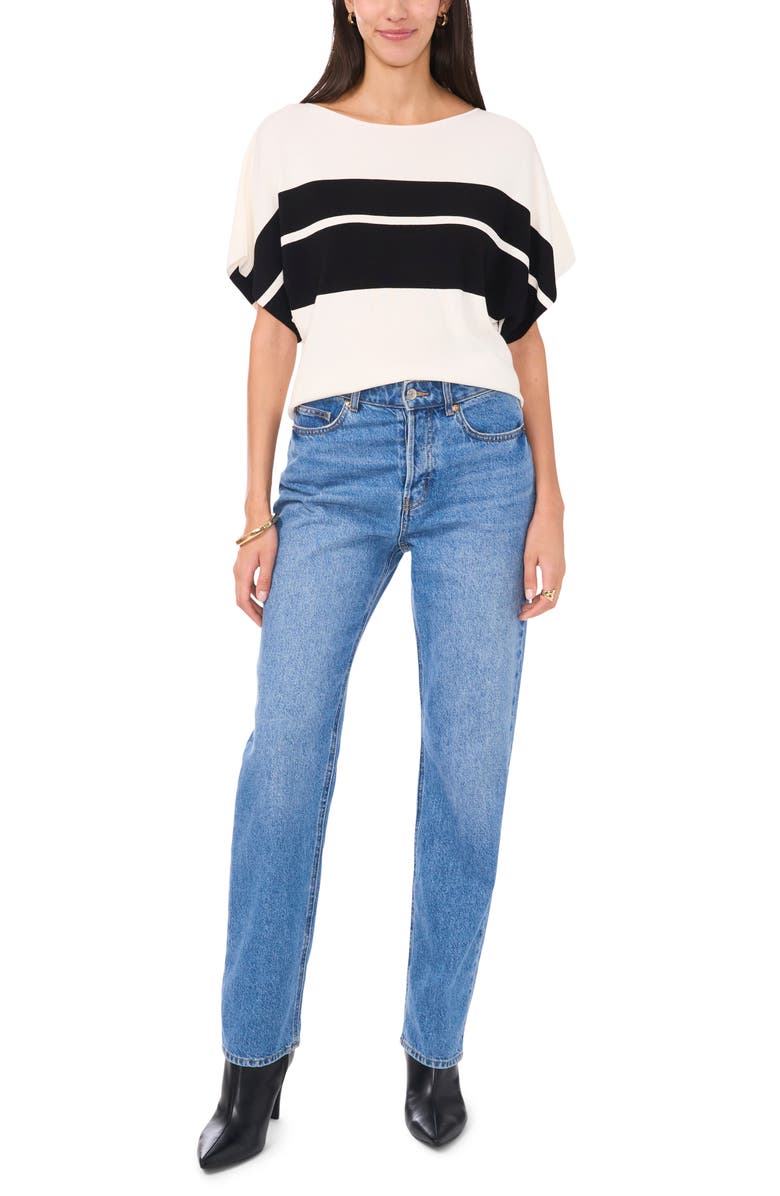 Vince Camuto Placed Stripe Short Sleeve Sweater, Alternate, color,