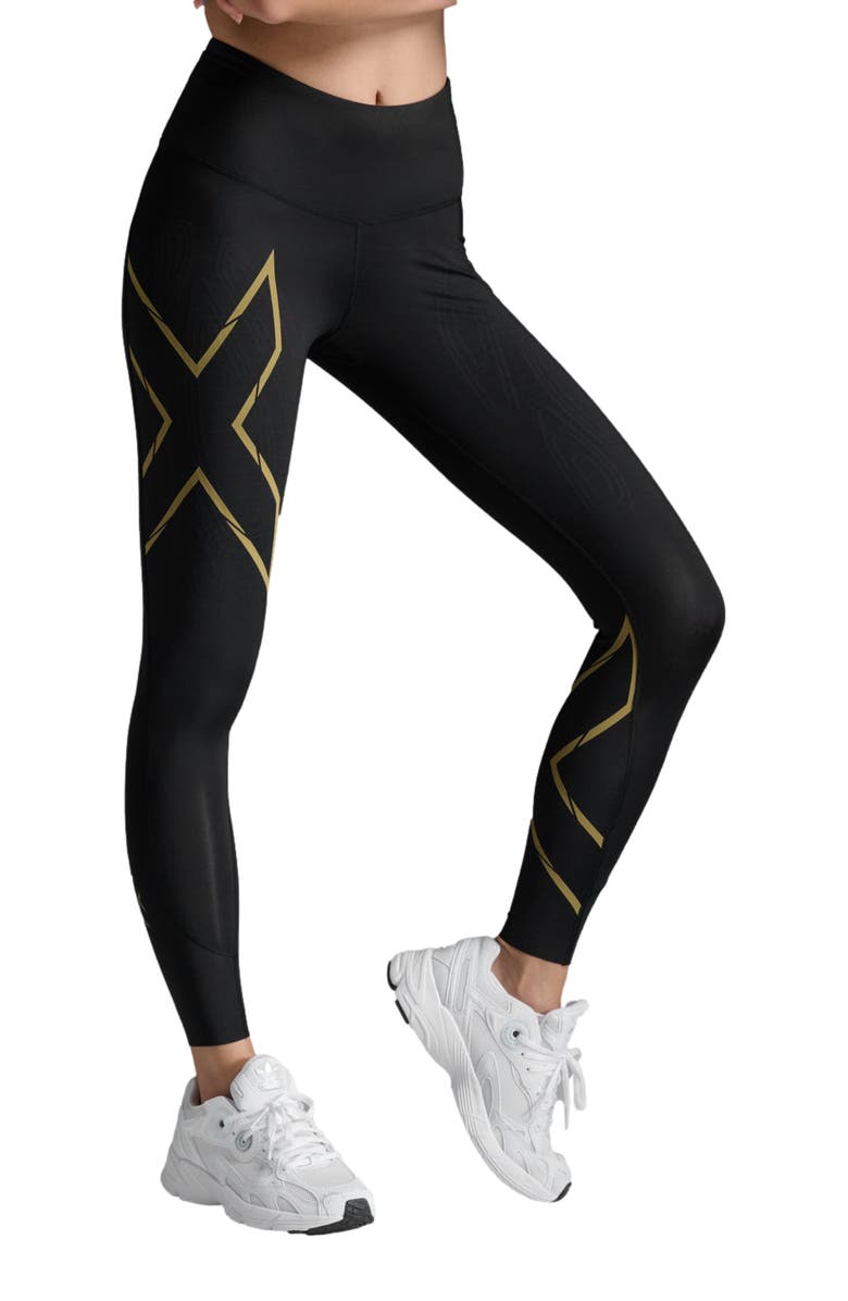 2XU Light Speed Mid-Rise CompShort, Alternate, color, Black/Gold Reflective