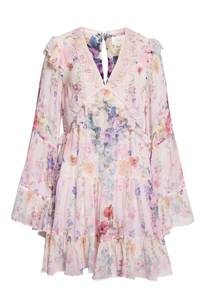 Floral Long Sleeve Silk Chiffon Tiered Minidress, Alternate, color, PALATIAL PASTELS