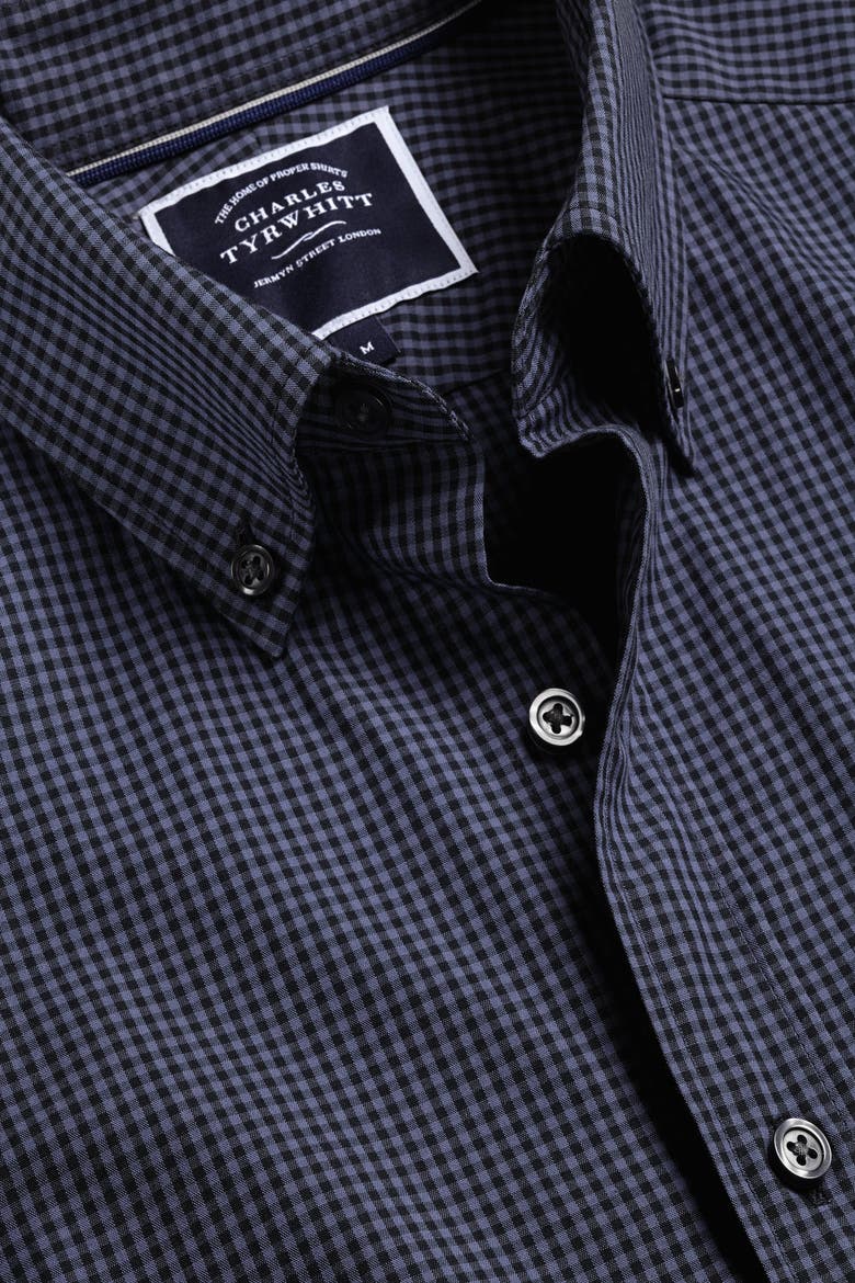 Slim Fit Button-Down Collar Non-Iron Stretch Poplin Mini Gingham Shirt, Alternate, color, Indigo Blue