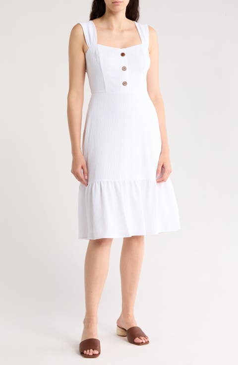 Button Front A-Line Midi Dress