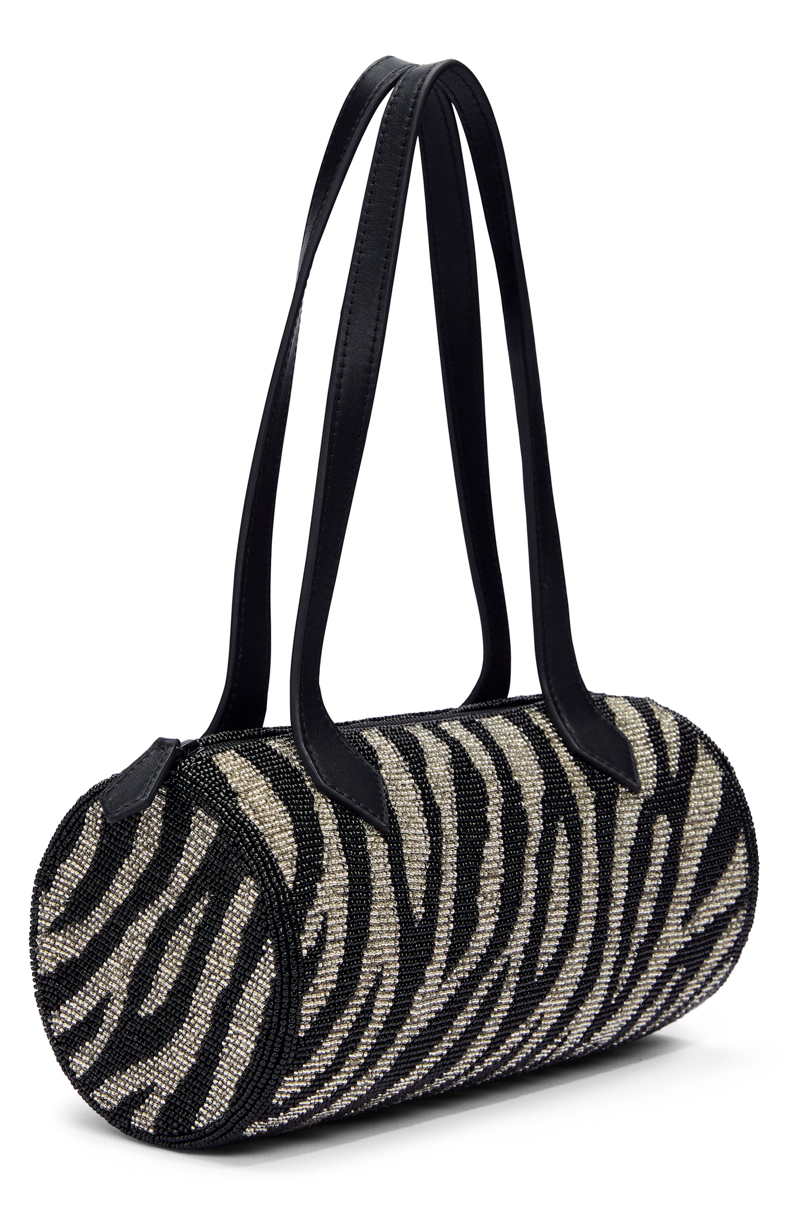 Aurora Beaded Baguette Shoulder Bag, Alternate, color, WHITE BLACK ZEBRA BEADED
