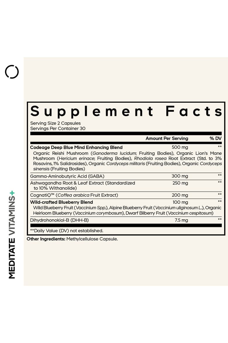 Meditate - GABA, NeuroFactor, Ashwagandha & DHH-B Supplement, Alternate, color, White