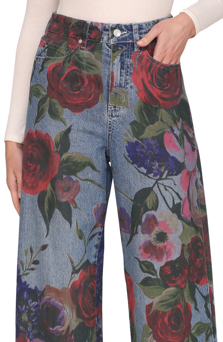 Avec Les Filles Floral Print High Waist Wide Leg Jeans, Alternate, color, Portofino Rose