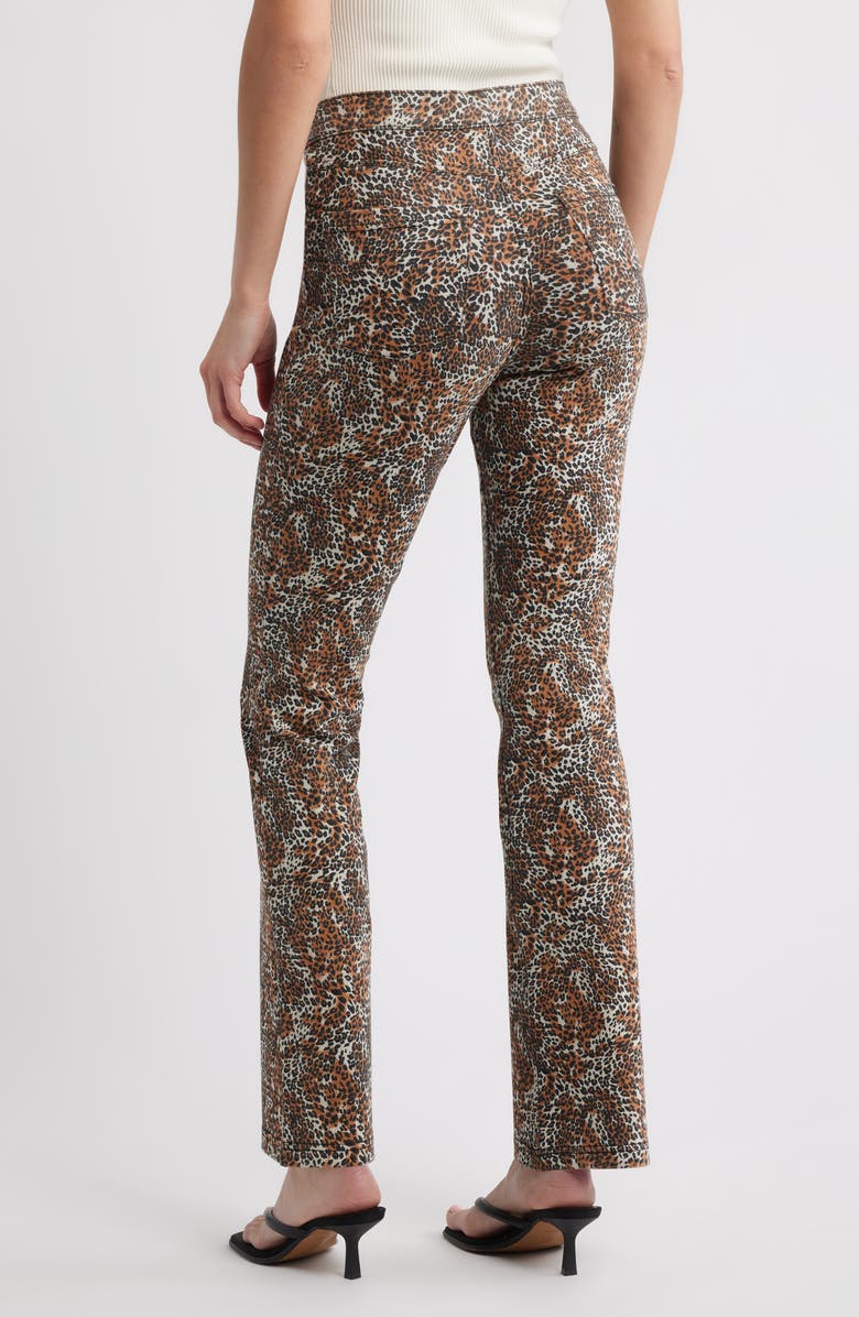 Hue Leopard Print Pull-On Bootcut Jeans, Alternate, color, Brown