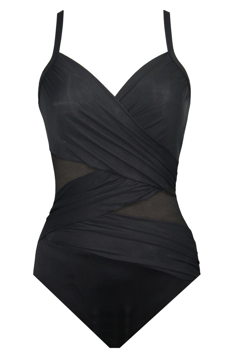 Miraclesuit<sup>®</sup> Network Mystique Underwire One-Piece Swimsuit, Alternate, color, Blk